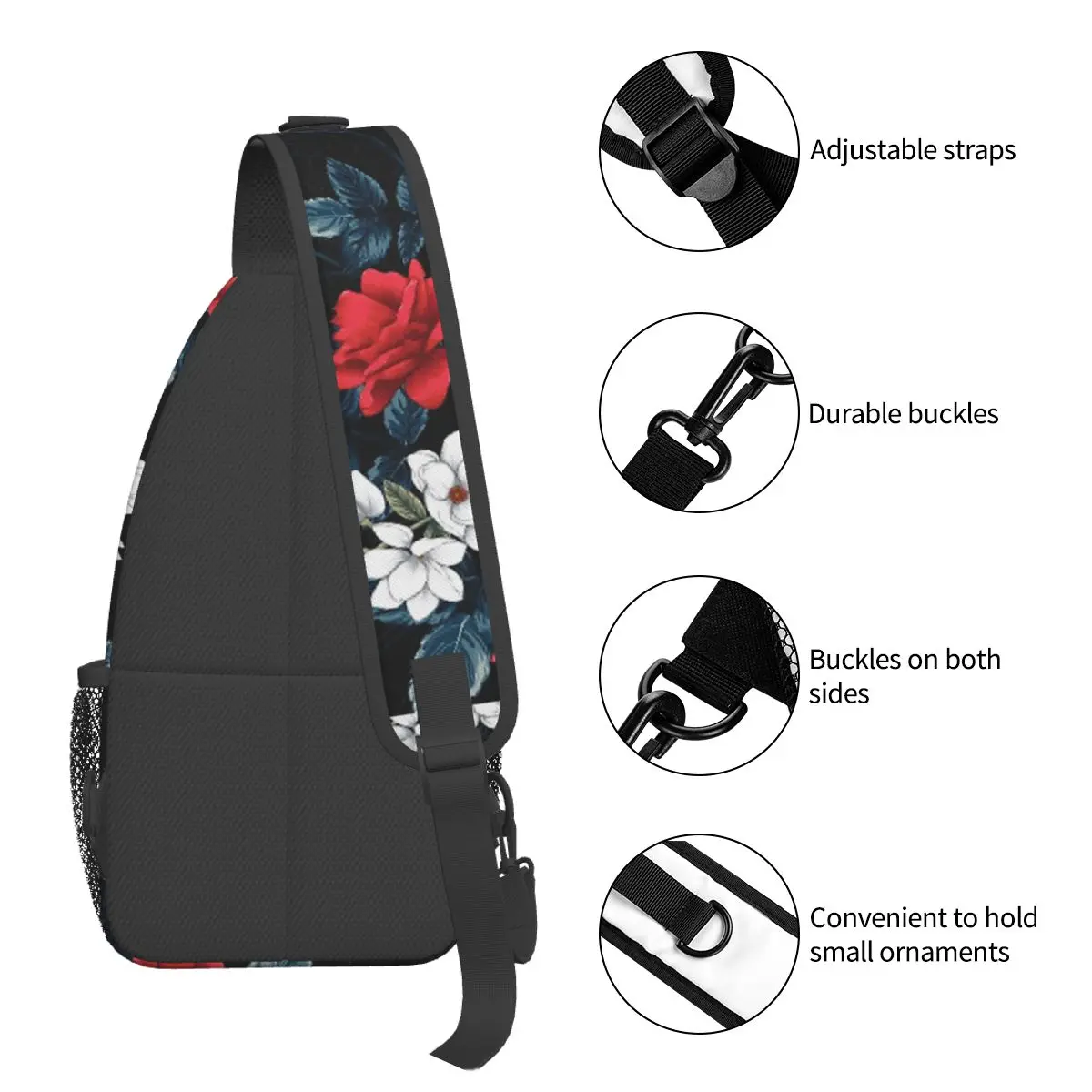 Red Rose Flowers Crossbody Sling Bags Cool Chest Bag Coração Floral Shoulder Backpack Daypack para Caminhadas Outdoor Travel Satchel