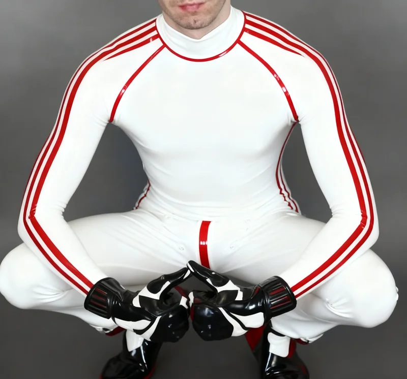 

Latex Racing Suit Handsome Bodysuit Rubber Sport Catsuit S-XXL 0.4mm Racing Uniform Halloween