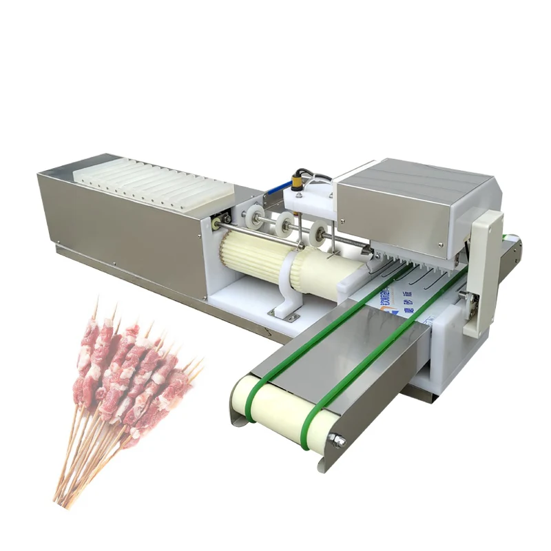 Automatic Meat Stringing Machine Mutton Chicken Heart Duck Intestine Pork Belly Slice BBQ Kebab Making Machine