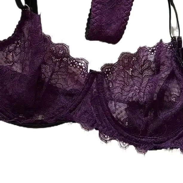 KUCLUT Purple romantic lingerie sexy gathered thin lace women underwear push up cup lace sexy upturned breathable lingerie set