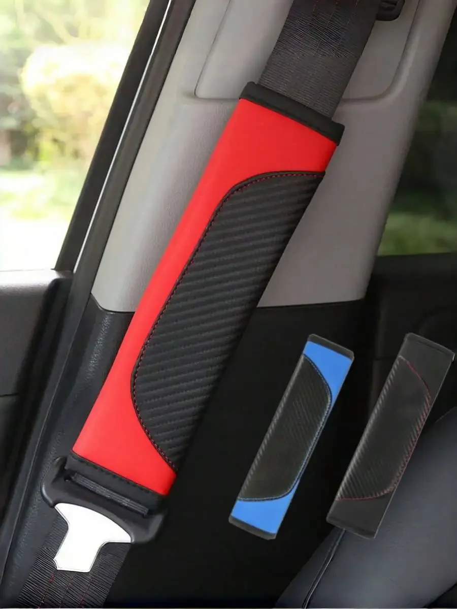 2pcs Universal Car Seat Belt Shoulder Cover PU Leather Carbon Fiber Safety Belt Protector Auto Interior Accessory