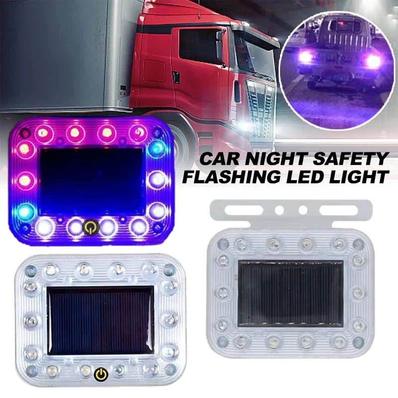 Car Solar Touch Flashing Light Night Safety Light Car Warning Lamp Anti-Collision Wide Tail Lights Super Strong Magnetic Base