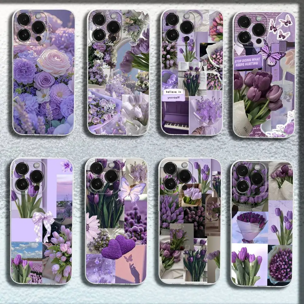

Purple flower aesthetic art Phone Case For iPhone 16,15,14,13,12,11 Plus,Pro,Max,XR,XS,Plus,E,Mini Transparent Soft Cover