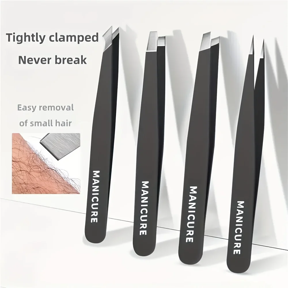 Eyebrow ClipStainless Steel Tweezer Set Ultra-Precise Slant Pointed Flat & Angled Tips for Effortless Eyebrow Shaping Splinter