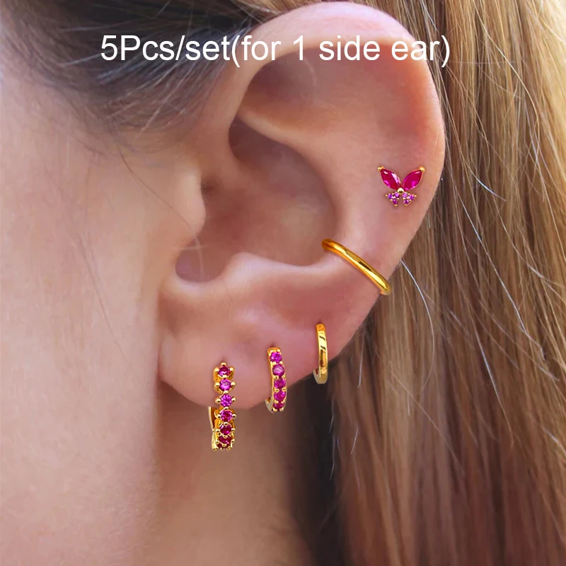 CRMYA 5 pezzi/set orecchini per donna moda polsino dell'orecchio zirconi farfalla orecchini a cerchio orecchini da donna gioielli da festa
