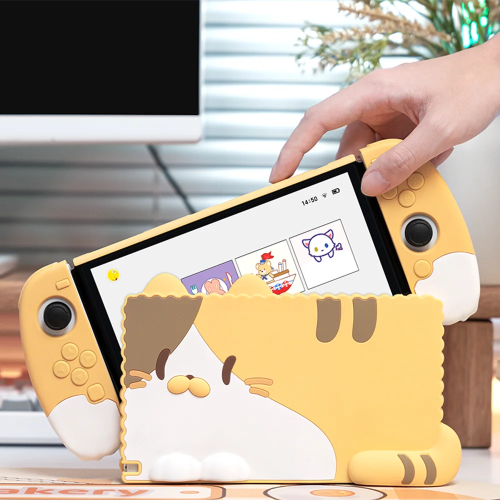 Capa de silicone de pata de gato bonito compatível com console OLED Nintendo Switch/Switch e capa protetora de absorção de choque Joy-Con
