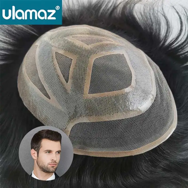 Versalite-peruca de cabelo humano mono e com renda para homens, peruca masculina, peruca de prótese capilar, unidade do sistema capilar