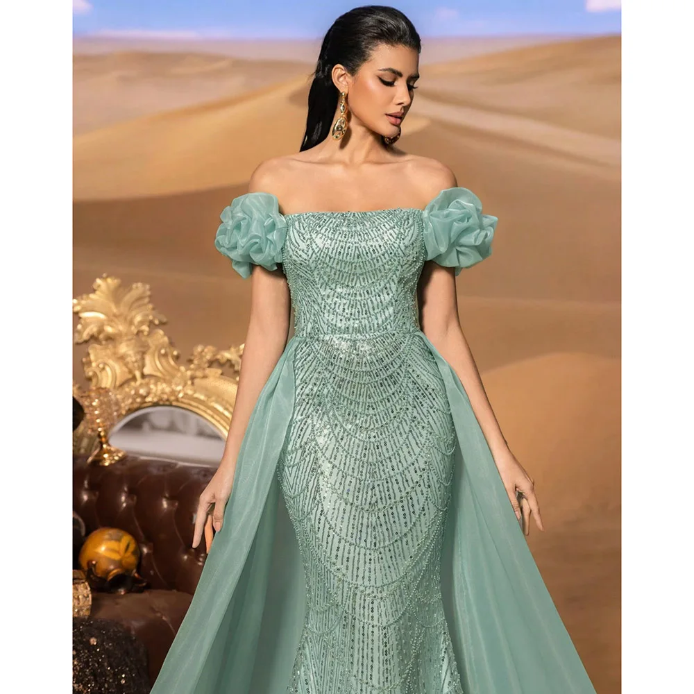 

Alinovia Dubai Arabic Pearls Off-the-Shoulder Mermaid Dress for Women Long Evening Gown for Formal Prom Wedding Party Customied