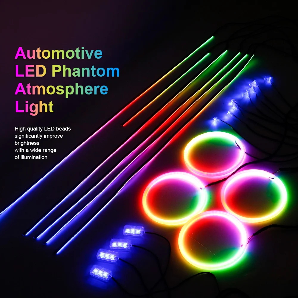 22 in1 64 Colors RGB Symphony Car Ambient Light Interior Acrylic Guide LED Strip Light Decoration Atmosphere Lamp By APP Control