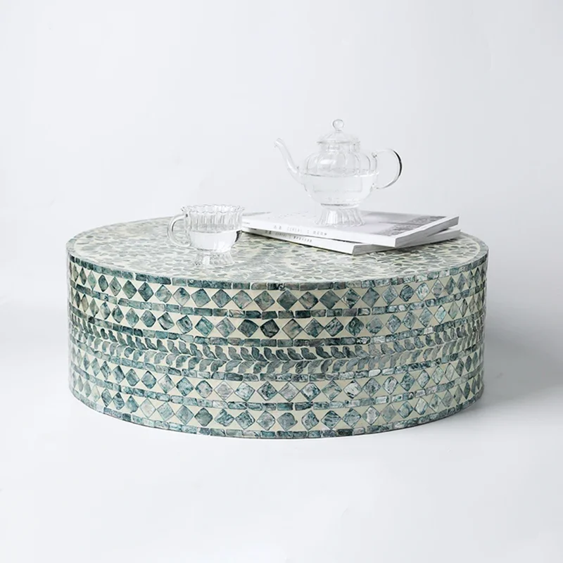 de té creativa con forma de concha, de café estilo tatami, redonda retro con almacenamiento, mesa auxiliar para s