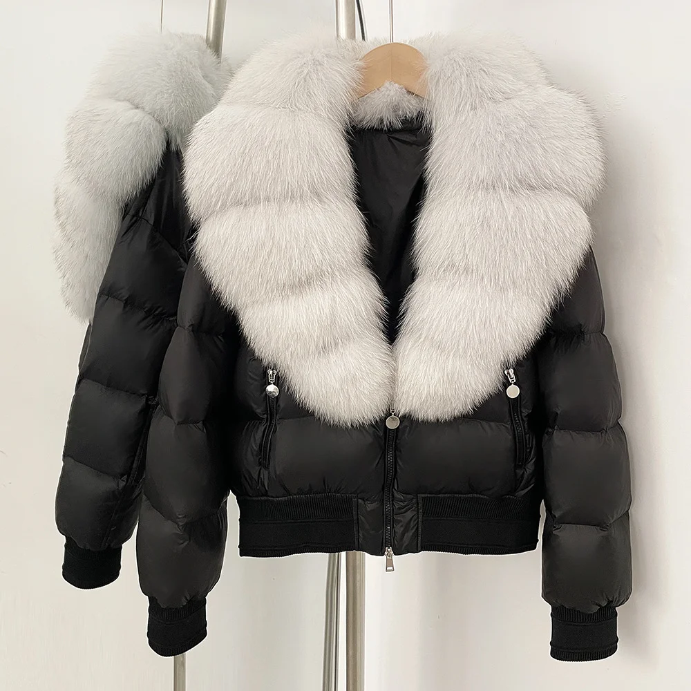 2025 المرأة الشتاء قصيرة أسفل سترة كبيرة الفراء طوق سميكة الدافئة المرأة القطن وسادة مبطنة y2k جديد معطف عالي الجودة nra
