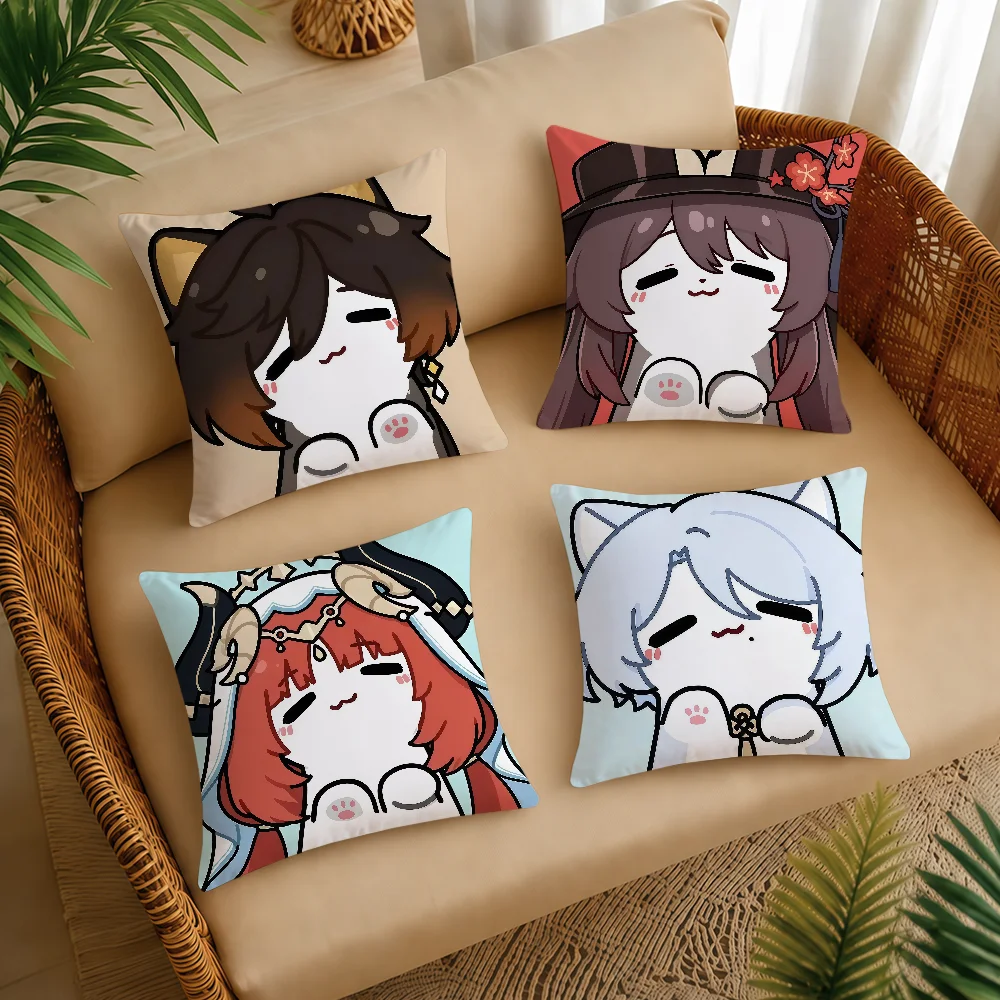 Genshin Impact Face Cute Cat Q-version Cushion Cover Square Decorative Throw Pillow Case Sofa Bed Living Room Anniversary Gifts