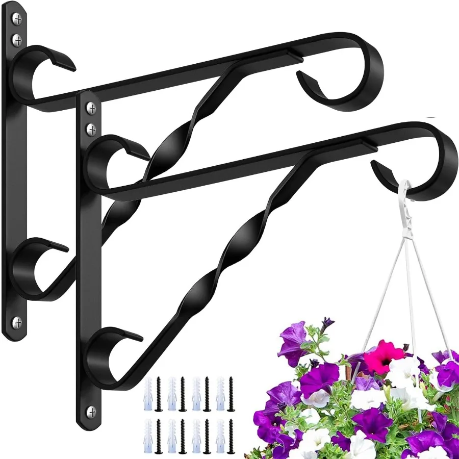 

2 Pack Hanging Plant Brackets Outdoor 10 inch Metal Fence Wall Plant Hanger Hooks for Hanging Flower Baskets Bird Feeders Lante