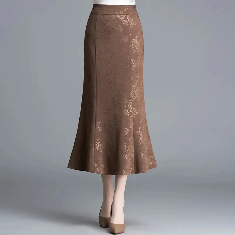 

Temperament Zipper Waist Fishtail Skirt Women Half Skirts 2025 Autumn New Printed Bag Hip Skirt Medium Long One Step Skirt Ladie