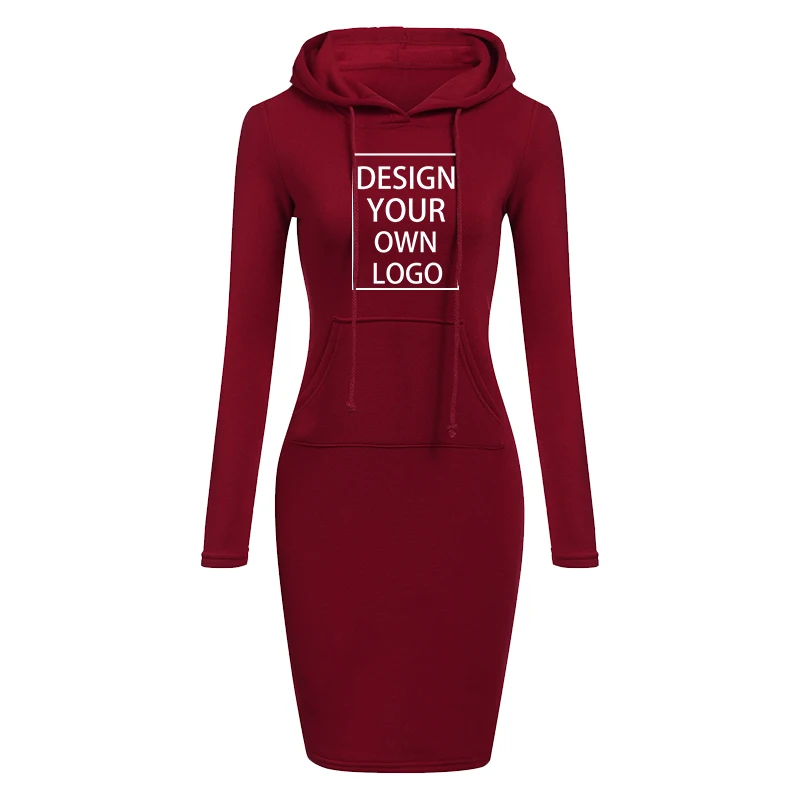 Personalizado moda feminina com capuz vestido de camisola outono e inverno manga comprida hoodie vestido fino ajuste pullovers camisola vestido