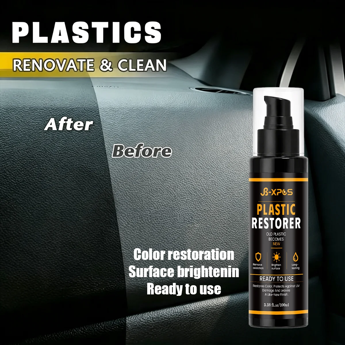 Vehicle Plastic Trim Restorer, Repair Weathered Faded Plastic Parts Restore Bright Finish For Car Interior Exterior