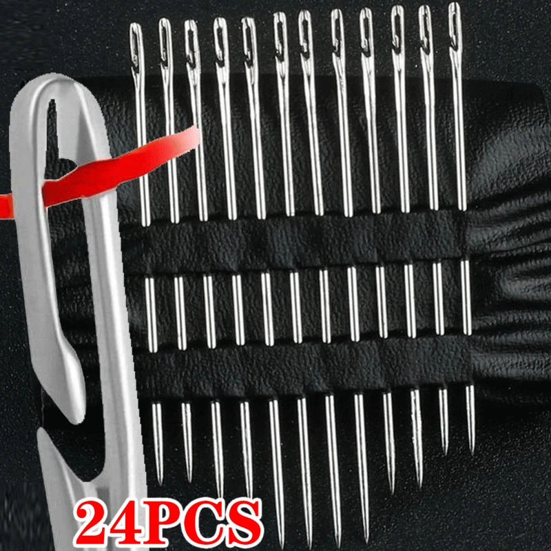 24/12Pcs Blind Needle Elderly Needle-side Hole Hand Household Sewing Stainless Steel Sewing Needless Threading Apparel Sewing