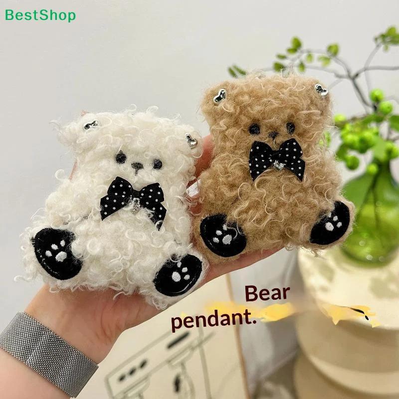 〔R〕Kawaii Curly Plush Bear Keychain Cartoon Soft Stuffed Doll Pendant Backpack Handbag Hanging Decoration Couple Keyring Gifts