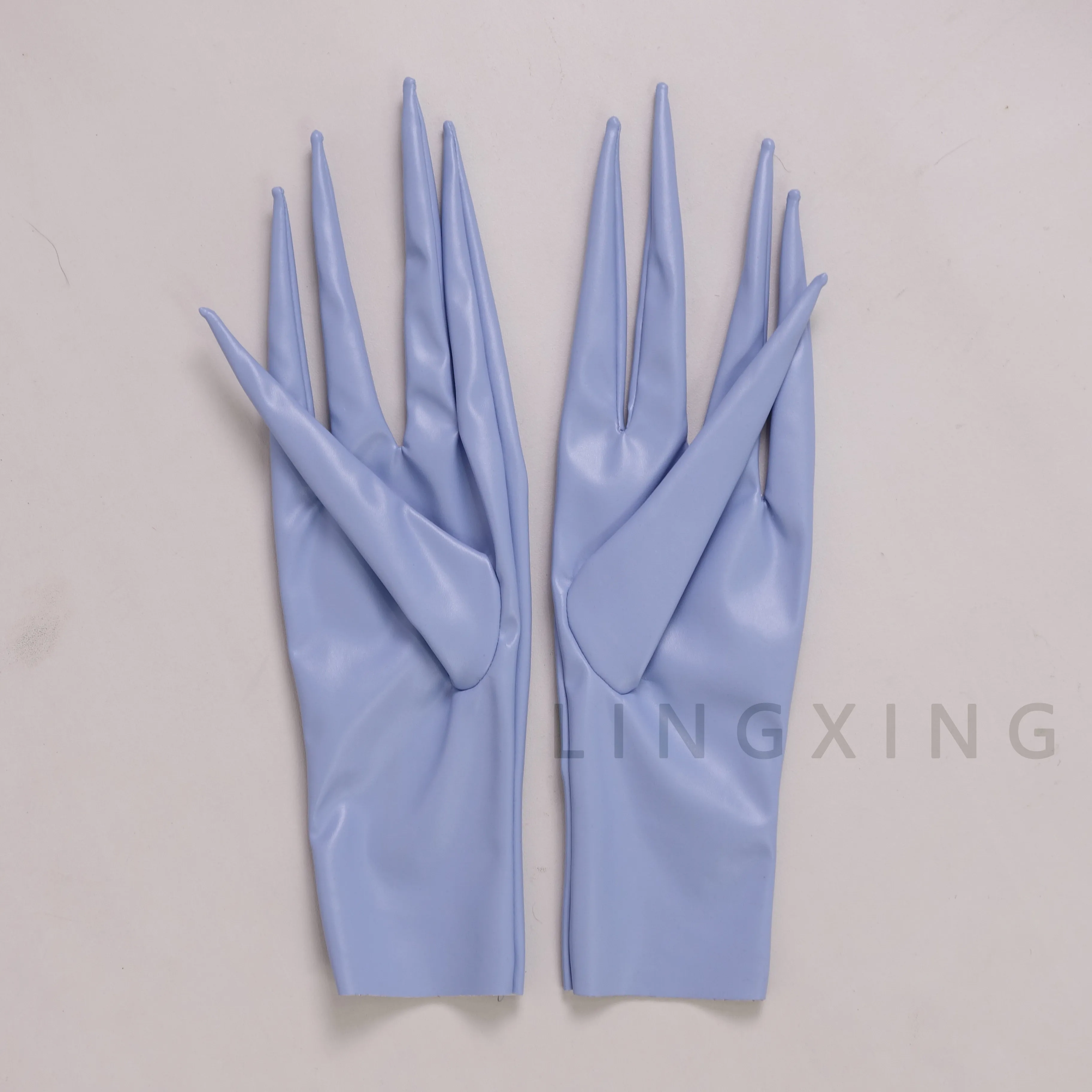 35 cm 14 Zoll spitze Fingerhandschuhe aus patentiertem Kunstleder PU mit langen Spikes an den Schultern, Armwärmer, glänzend schwarz, Pfoten-Drachenknöchel-Design – Detail 31