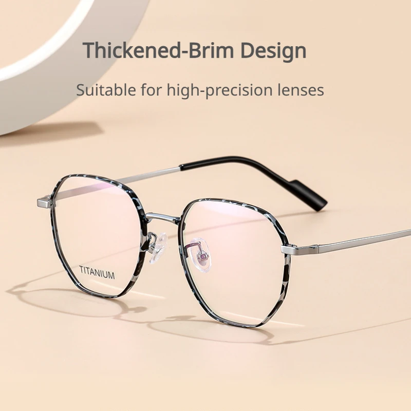 Titanium Wide-brimmed Frame Retro Polygonal Design Ultra-light Tortoiseshell Myopia Glasses Frames for High-Precision Lenses