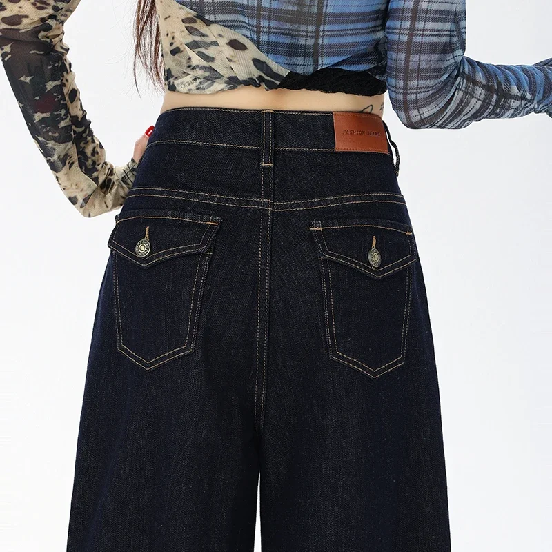 جينز أسود مريح للمرأة فضفاض السراويل الفضفاضة Y2k 2000s الملابس تبدو أرق شورتات جينز الملابس النسائية الجورتس السروال