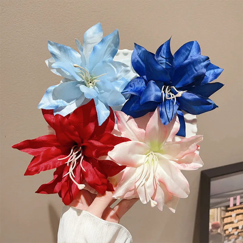 Retro Lily Flower Hairpin Valentine Headwear Girl Aesthetic Side Clip Hair Accessories Artificial Floral Hair Clip Festival Gift image 3