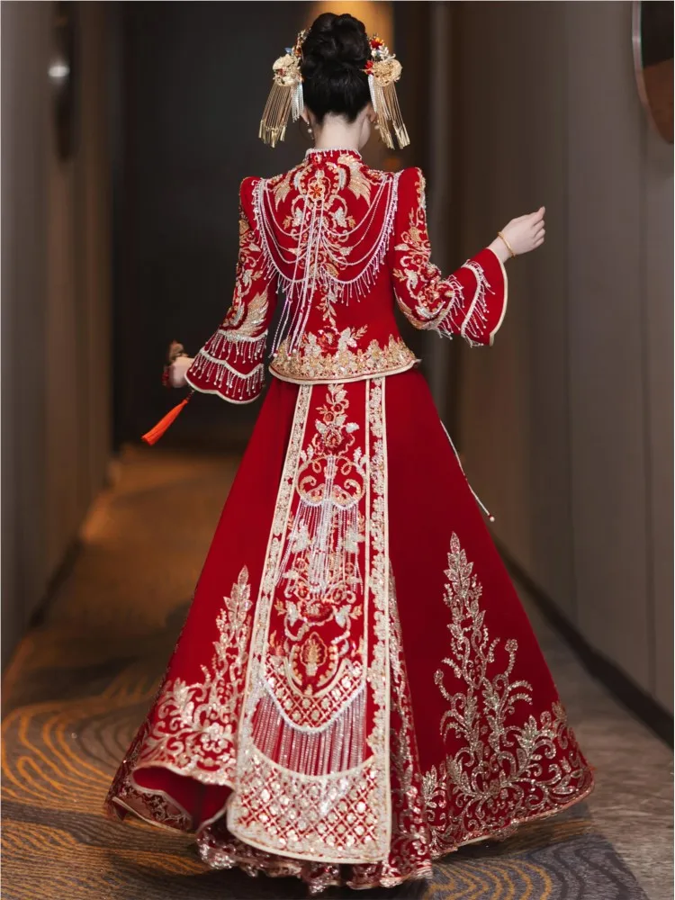 Velvet dress new bride's wedding Chinese-style toasting and