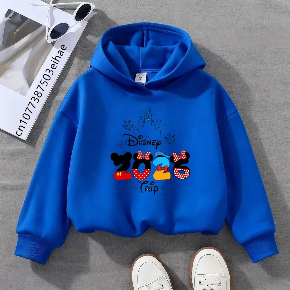 

Детская толстовка с капюшоном в стиле кавайи, с изображением Минни Маус, для девочек и мальчиков, модная одежда Disney, для поездок в Диснейленд, мультфильмы, 2026 Disney