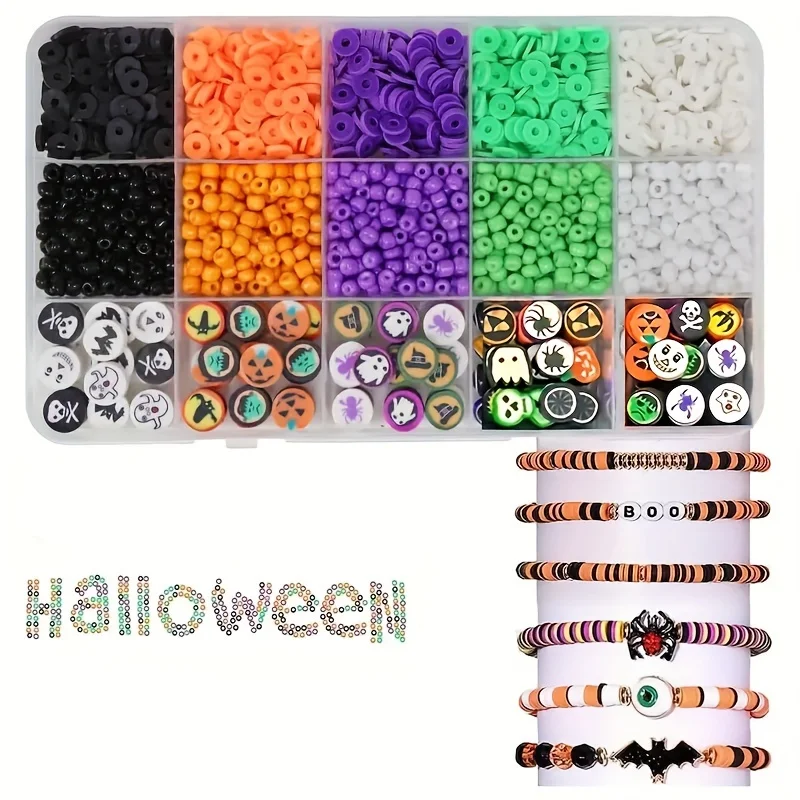 2000pcs， Halloween colored rice beads, soft ceramic bead set box, can be used as gifts and decorations DIY