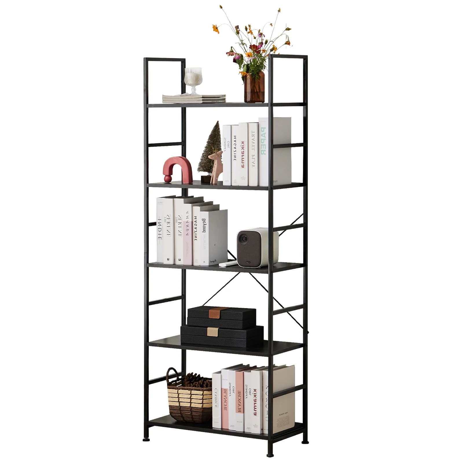

5 Tier Bookshelf, Free Standing Book Shelf Home Office Bookcase Shelf Storage Organizer for Bedroom