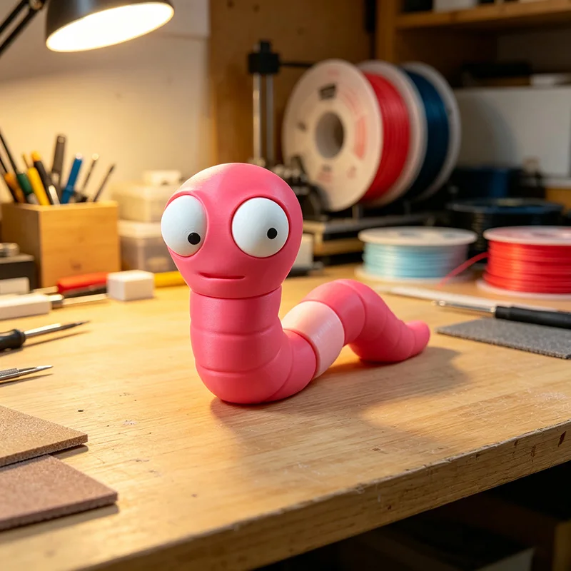 Cute Rotatable Eye Worm Figurine Cartoon Bug Model Bendable Segmented Body Desktop Tabletop Display Home Interior Ornament Decor