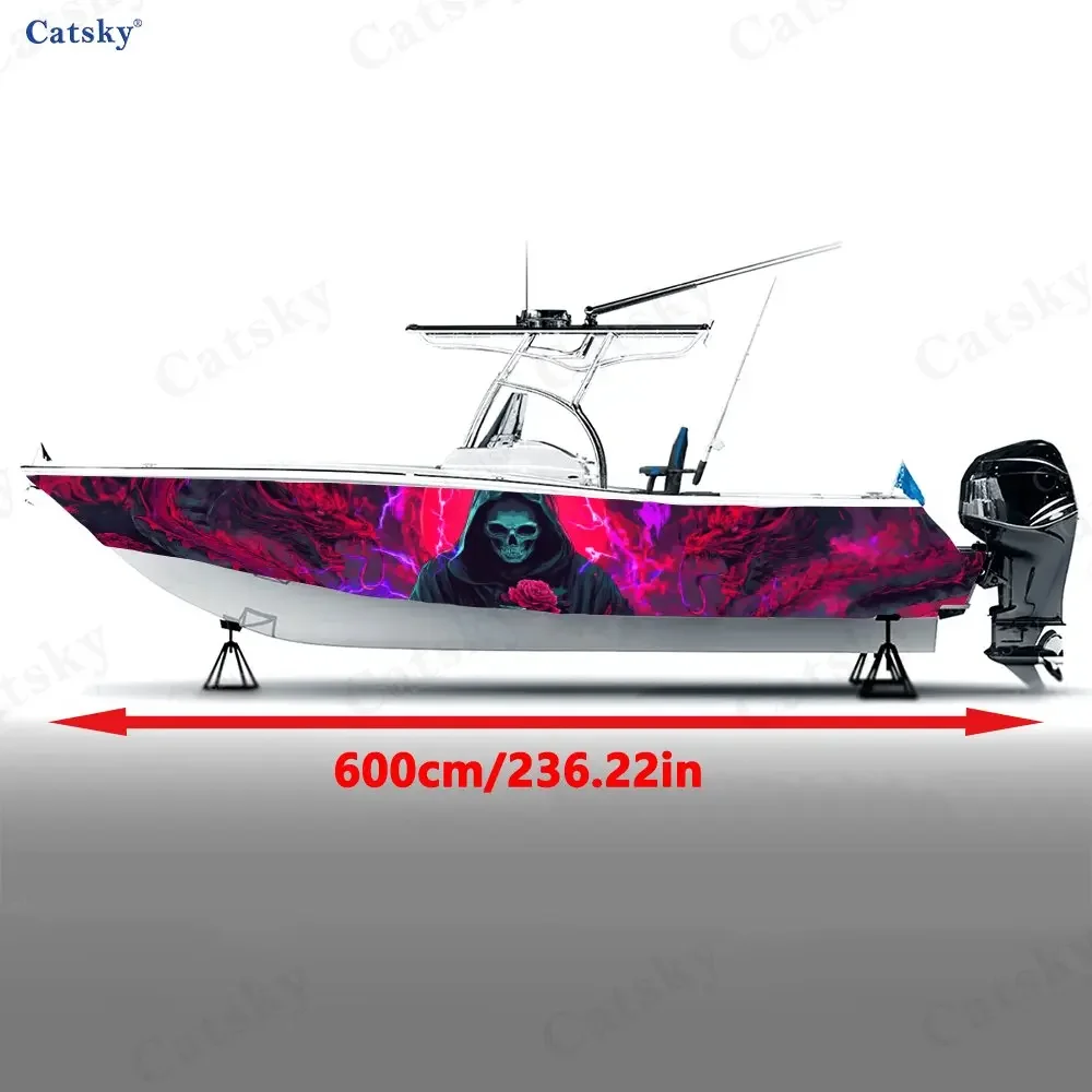2Pcs Purple Flame Rose Reaper Boat Stickers, PVC Waterproof Vinyl Wrap Decals for Fishing Boats, Durable and Stylish Design
