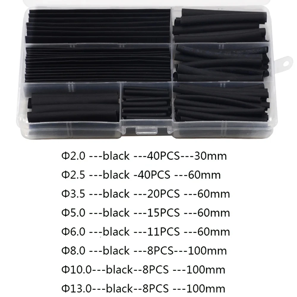 150PCS boxed black advanced heat-shrinkable tube assembly-2:1 shrink ratio for insulated wires and cables-integrated pipes and c