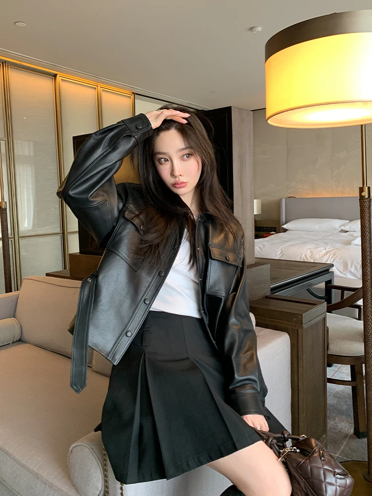 

Новинка 2025 года, женское приталенное пальто из натуральной овчины, куртка, верхняя одежда, модный маленький размер, ket Commute Sle