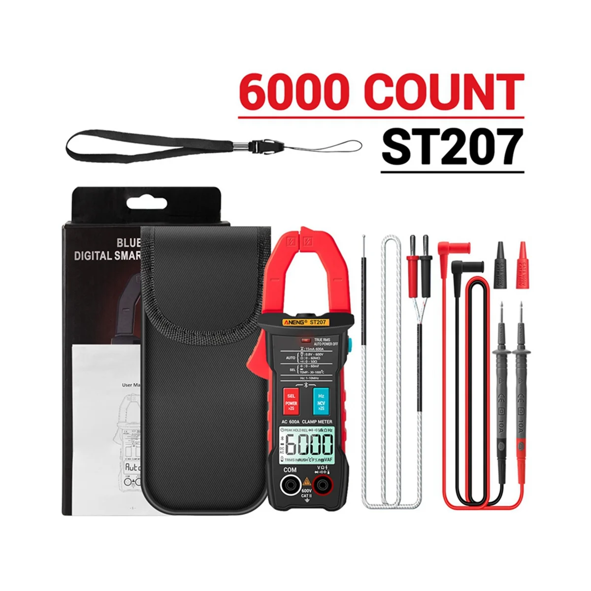 ANENG ST207 Big Screen Digital Clamp Meters Bluetooth Smart AC DC Voltage Tester Burn-Proof Professional Multimeter