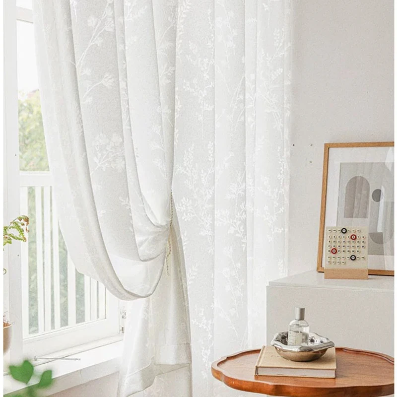 Lace curtain tulle for bedroom living room window screen beautiful pastoral style white sheer curtains