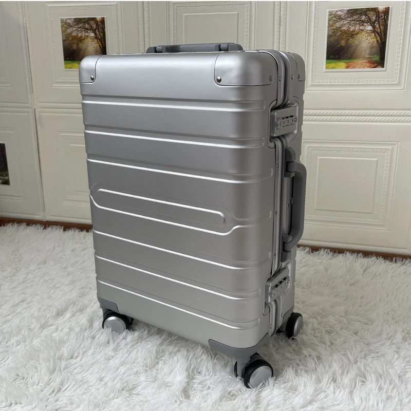 New Suitcase Aluminum Magnesium Alloy Luggage Universal Wheel Trolley Case Password Boarding Suitcase Cabin Size 20 inch