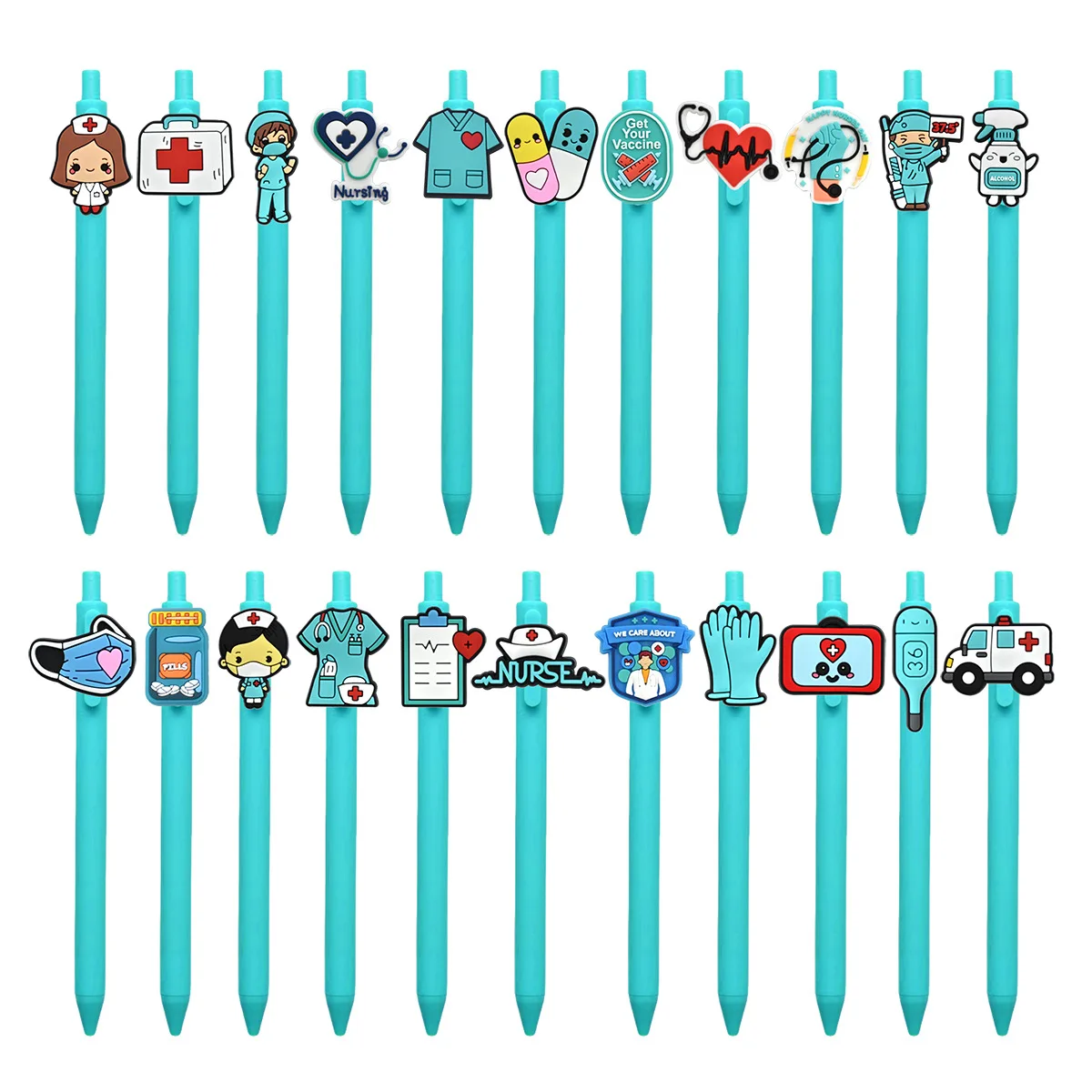 22Pcs Creative Medical Cartoon Pens Soft Rubber DIY Nurse Pen Gift for Doctor Hospital Student Office Stationery Ballpoint Pen