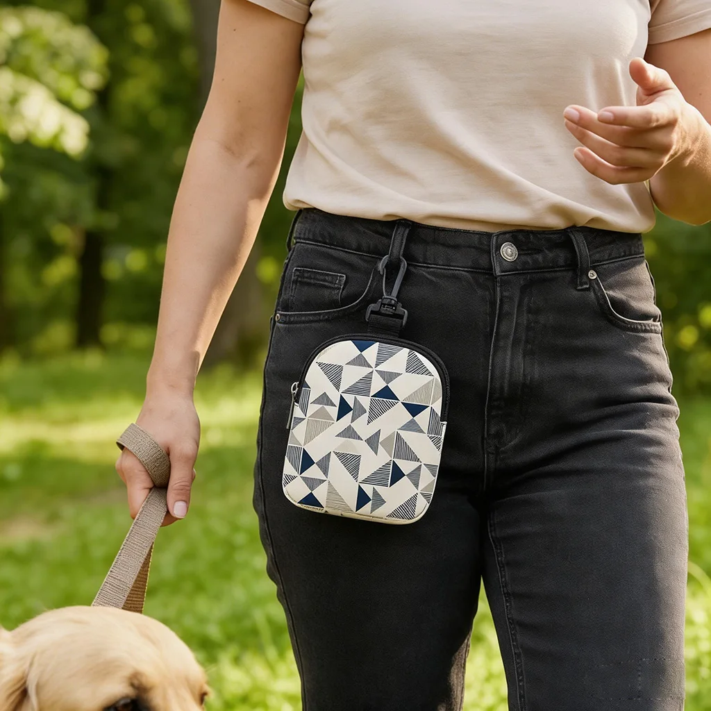 Pet Snack Bag Portable Dog Snack Bag with Quick Clip Abstract Geometric Pattern Dog Training Bag