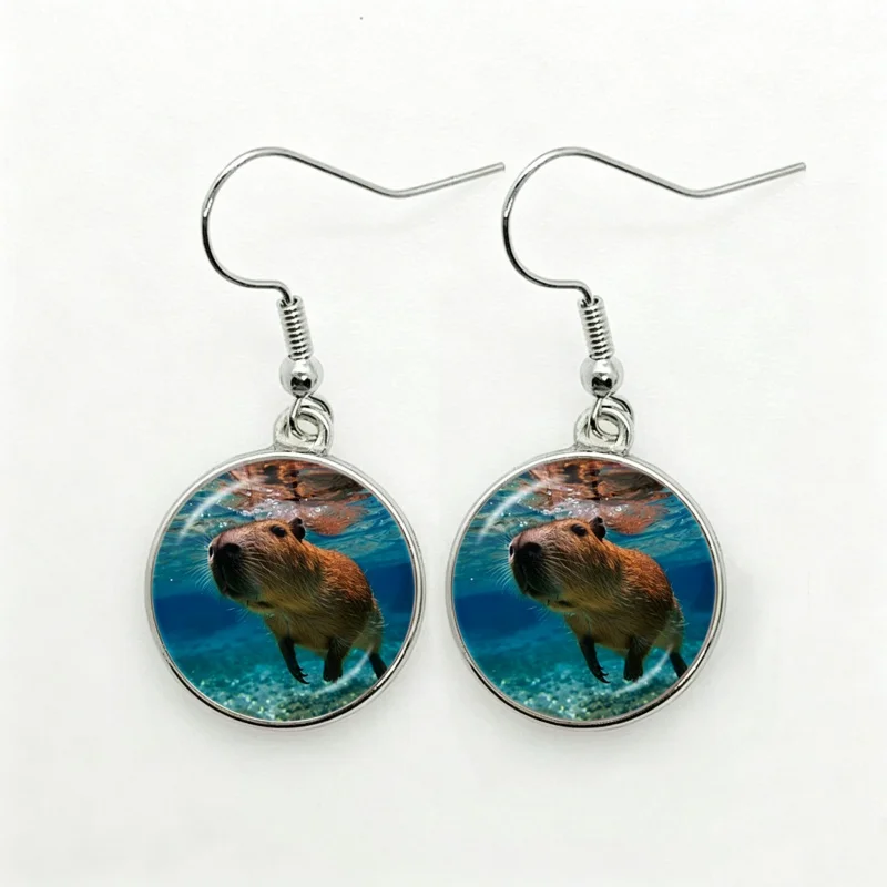 Glass Cute Capybara Women Dangle Earrings Fashion Drop Earrings Glass Cabochon Lady Earrings Jewelry