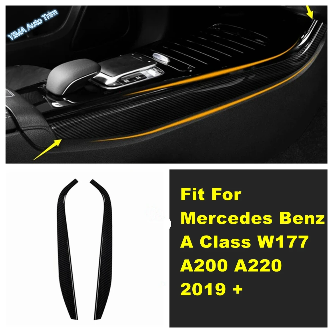 Carbon Fiber Gear Shift Box Side Panel Decor Stripes Cover Trim Accessories For Mercedes Benz A Class W177 A200 A220 2019 - 2024