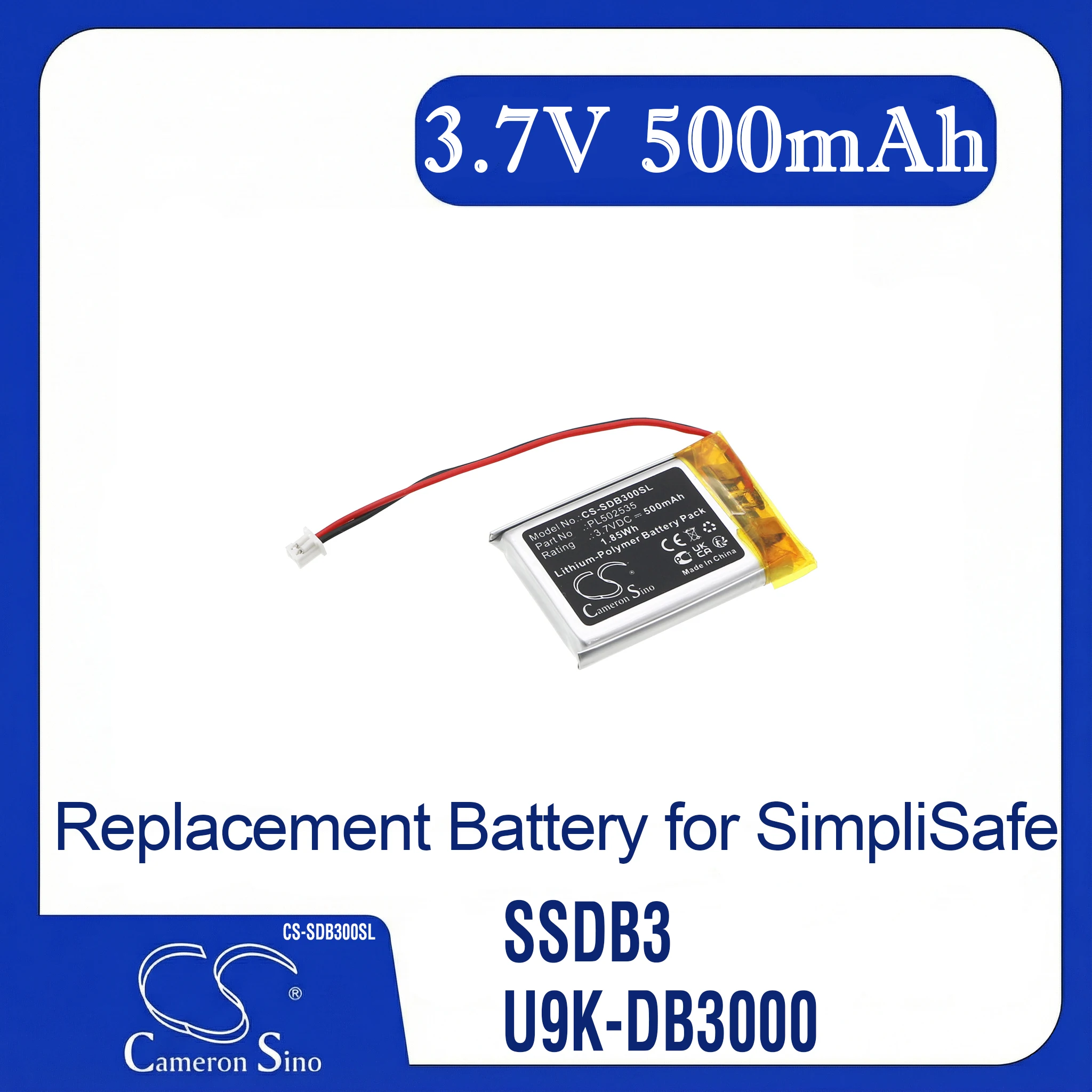 

Cameron Sino Replacement Battery for SimpliSafe CS-SDB300SL, Fits P/N SSDB3, U9K-DB3000, Video Doorbell Pro