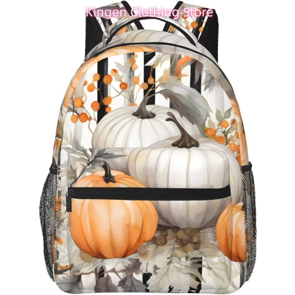 

Осенний легкий рюкзак для ноутбука в полоску тыквы, легкий многоцелевой дорожный повседневный рюкзак унисекс, студенческие рюкзаки для мужчин
