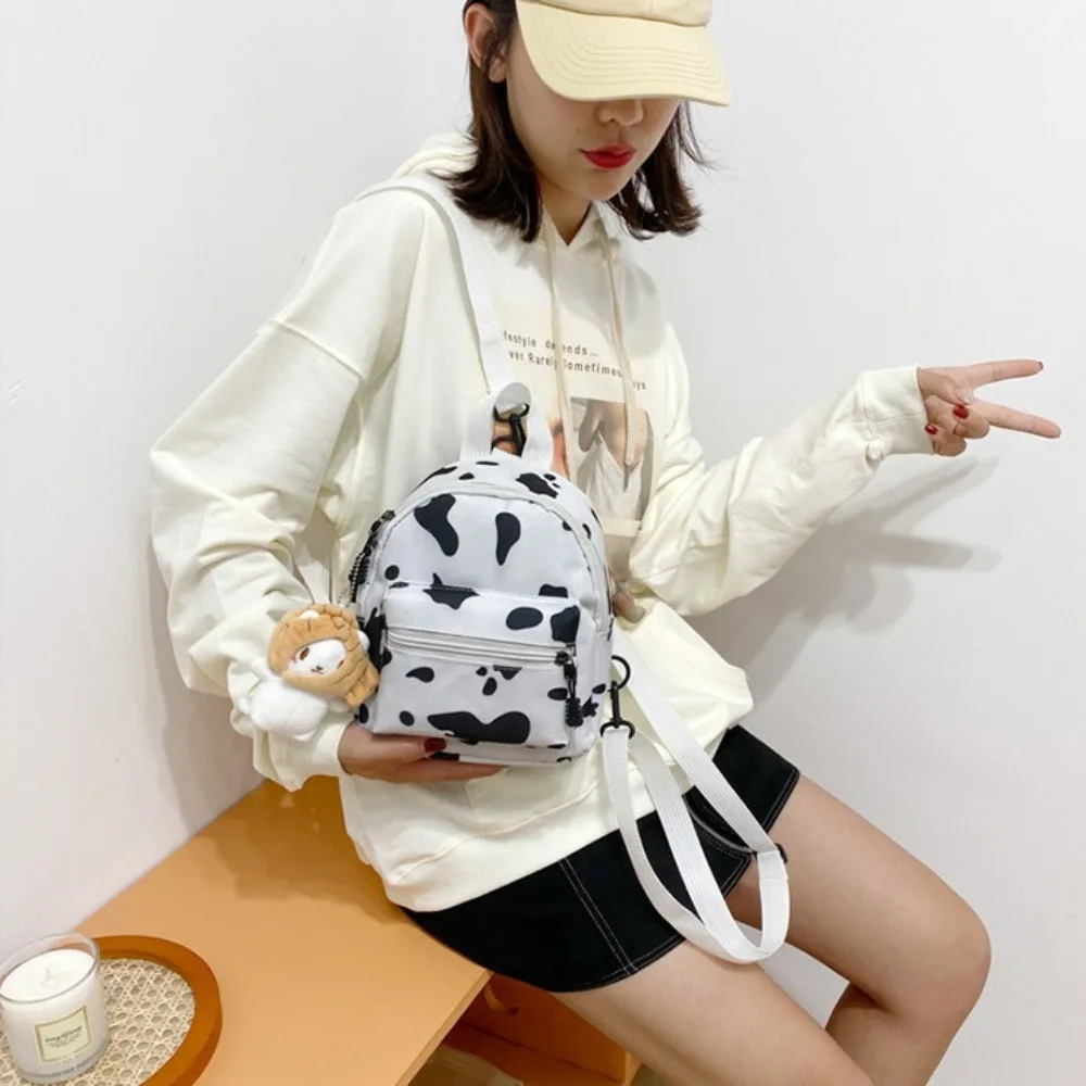 Draagbare Koeienvlek Dames Tassen Canvas Multifunctionele Mini Rugzak Verstelbare Riem Reistas Dames