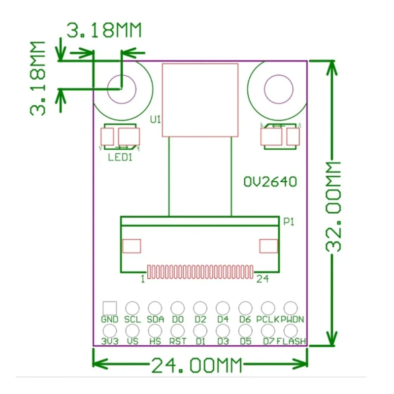 OV2640 Camera Module Adapter Board Module with Double Flash Light Control Development 8-Bit SCCB IIC Port 18PIN RGB YUV JPEG