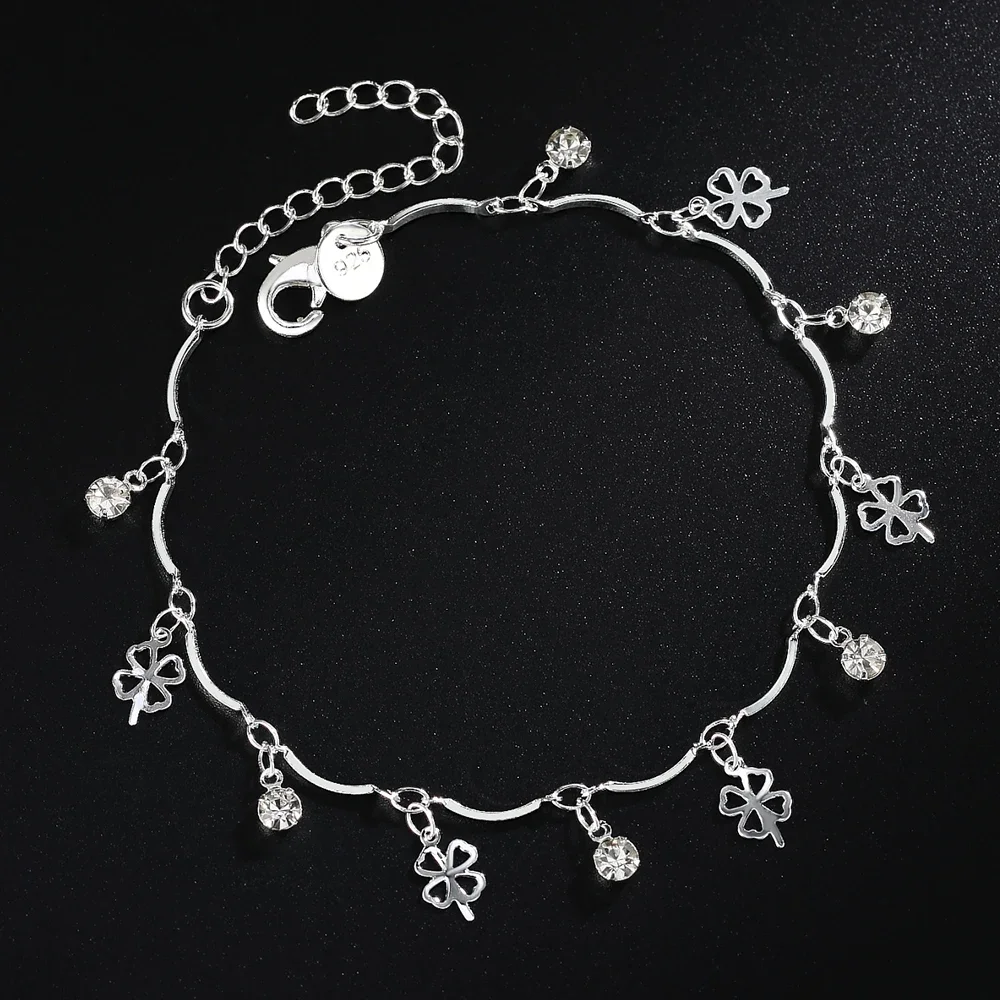 925 sterling Silver Four-leaf clover zircon Chain Bracelets for Women Fashion Party Wedding Accessories Jewelry Christmas Gifts