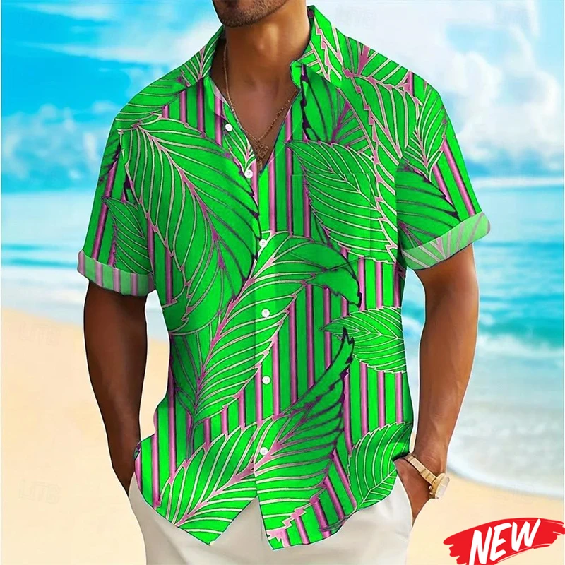 

Leaf Graphic Men's Hawaiian Shirt Multi Color 3d Printed Plants Lapel Shirts Summer Casual Streetwear Short Sleeve Loose Shirt