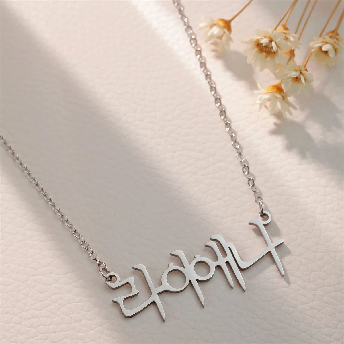 Custom Name Necklace, Fashion Kroean Script Pendant, Personalized Stainless Steel Jewelry for Women Gift