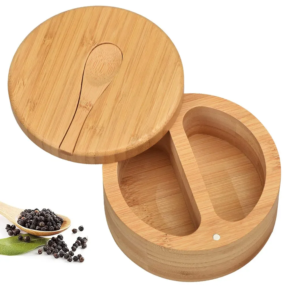 صندوق حاوية الملح مع غطاء وملعقة تخزين السكر والفلفل وحامل قبو وإكسسوارات المطبخ وعاء توابل التوابل