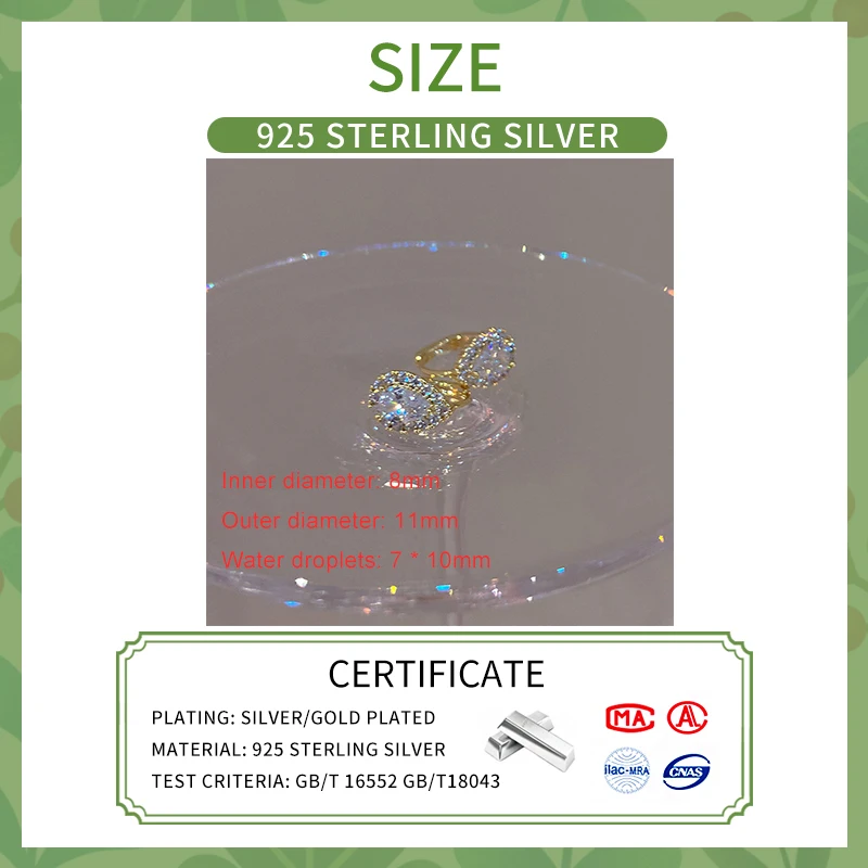 INZATT Real 925 فضة الزركون قطرة الماء هوب أقراط للأزياء النساء هندسية غرامة مجوهرات الحد الأدنى اكسسوارات